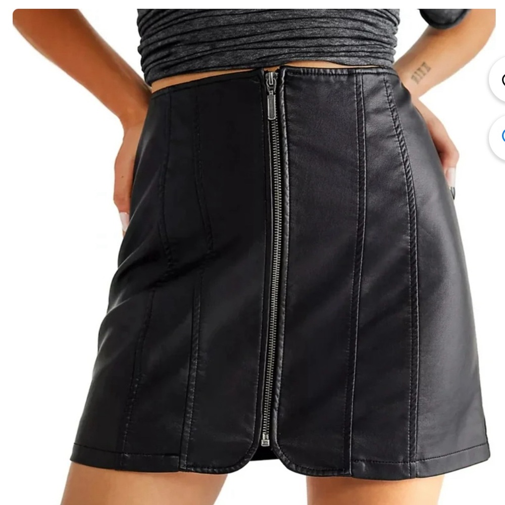Free People Womens Layla Faux Leather Mini Skirt, Black, Size 8